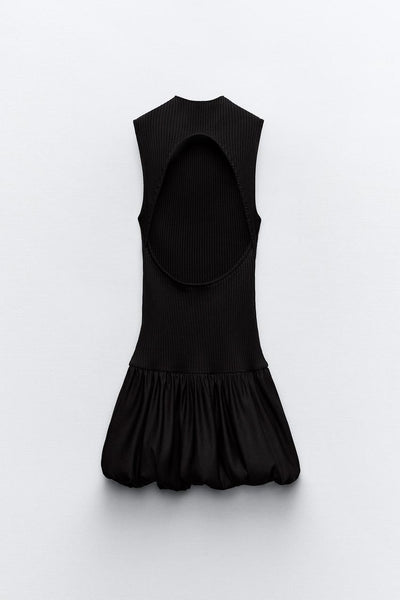 Ribbed Balloon Skirt Dress
