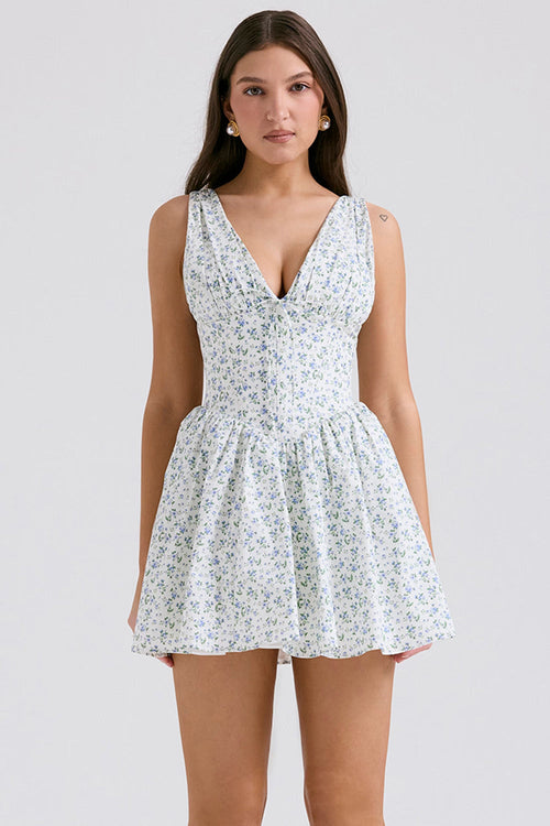 Fabrizia Blue Medow Corset Mini Dress