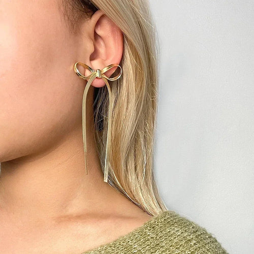 Jasmine Dangling Bow Earrings - Gold