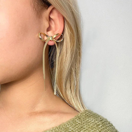 Jasmine Dangling Bow Earrings - Gold