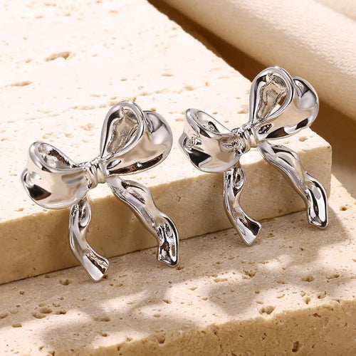 Mara Medium Statement Bow Earrings - Silver