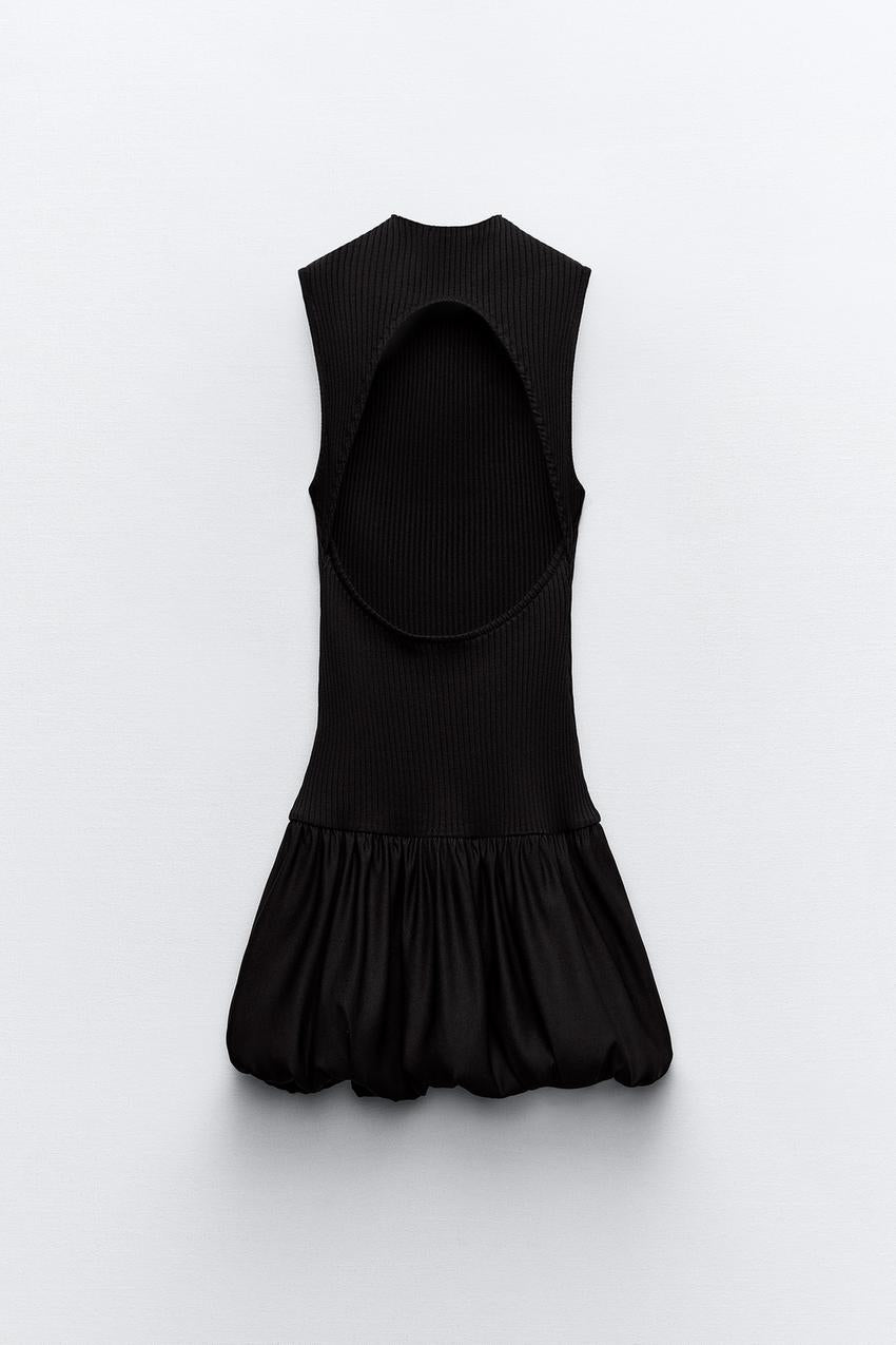 Ribbed Balloon Skirt Dress