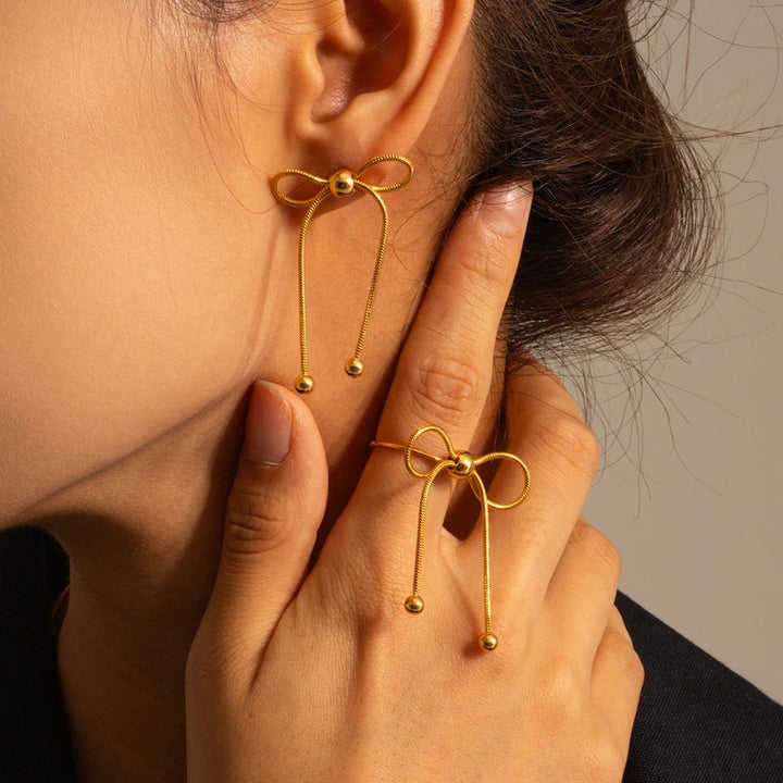 Diana Tassel Bow Earrings - Gold